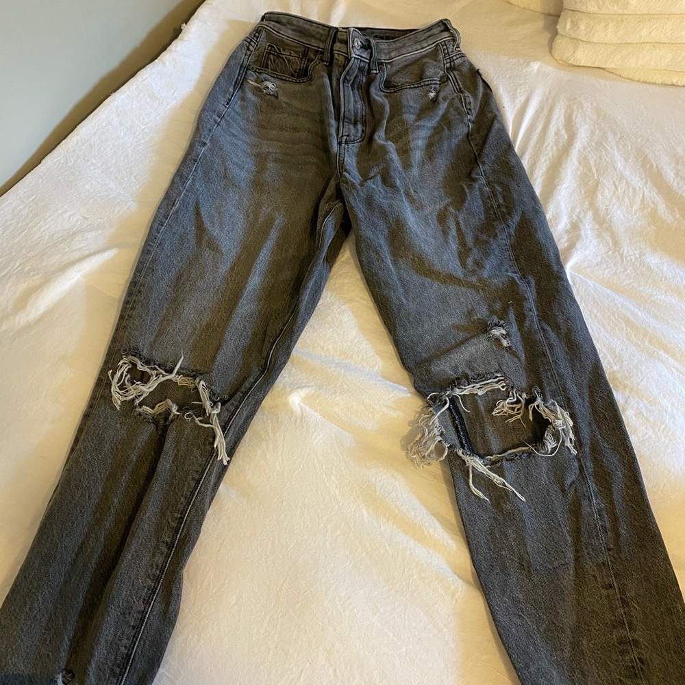 American Eagle, grayish black, ripped jeans